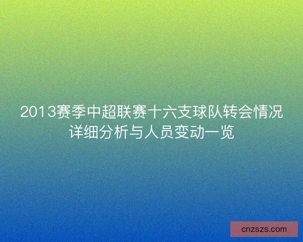 2013赛季中超联赛十六支球队转会情况详细分析与人员变动一览